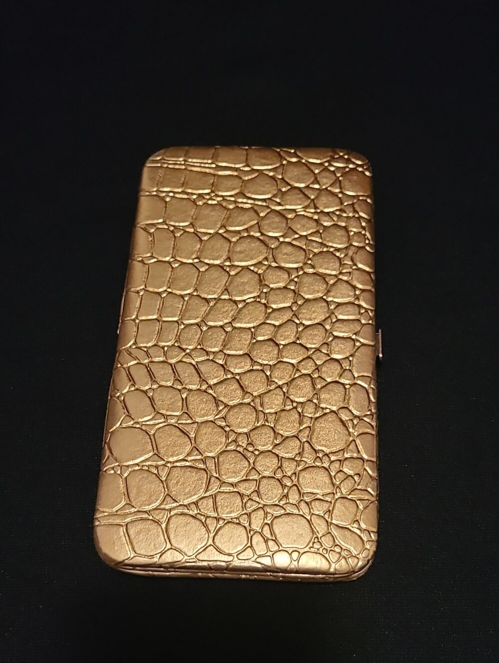 Croc-Texture Metallic Wallet in Gold